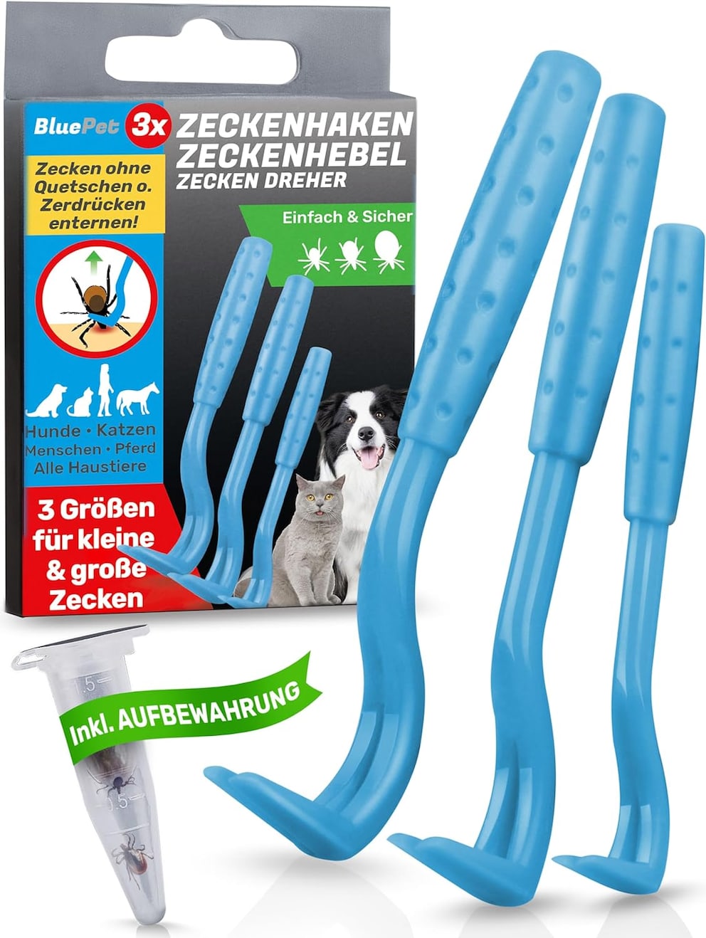 BluePet 3er Set Zeckenhaken für Hunde & Katzen