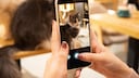 Eine Frau macht ein Foto von ihrer Katze