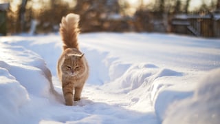 Katze läuft im Schnee