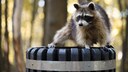 Waschb&auml;r auf einem M&uuml;lleimer