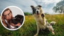 Collage aus Hund, der die Pfote hebt und Portr&auml;t von Hundetrainerin Katharina Marioth (Kreis)