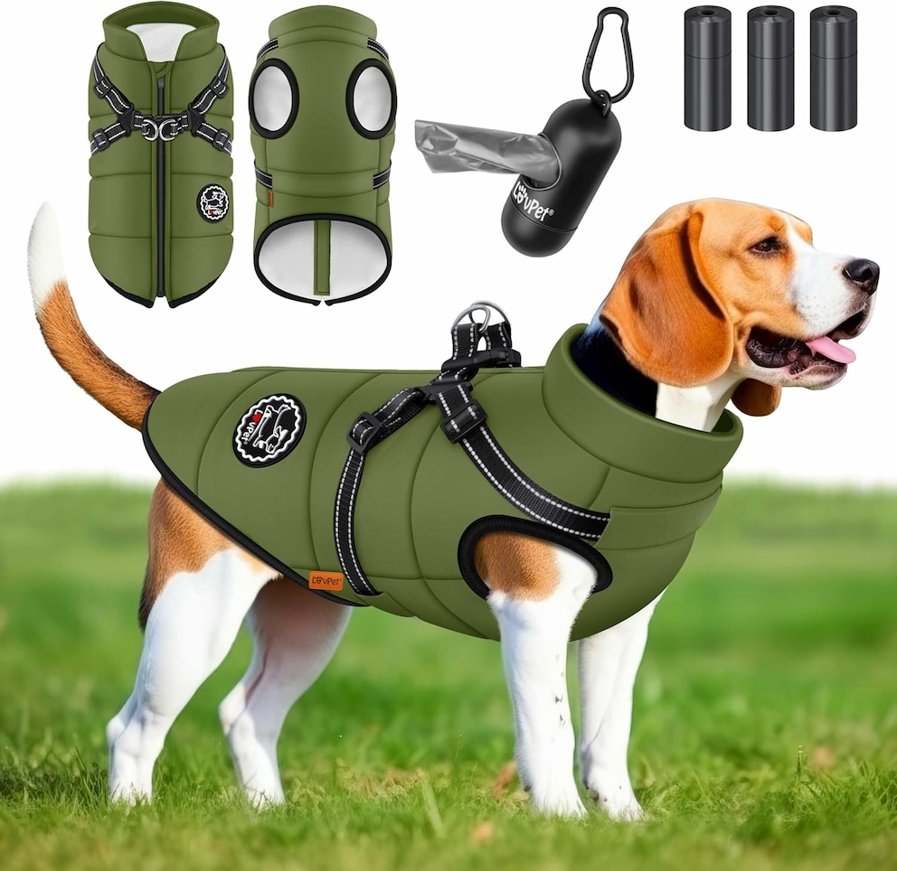 Hundejacke Hundemantel mit Geschirr