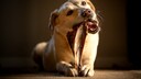 Labrador kaut an einem getrockentemn Hirschknochen