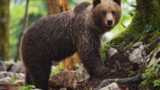Ein Braunbär streift durch die Wälder der Karpaten Sloweniens. Insgesamt leben rund 17.000 Braunbären in Europa
