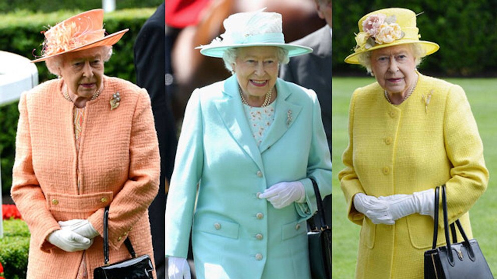 Die Queen in verschiedenen Outfits