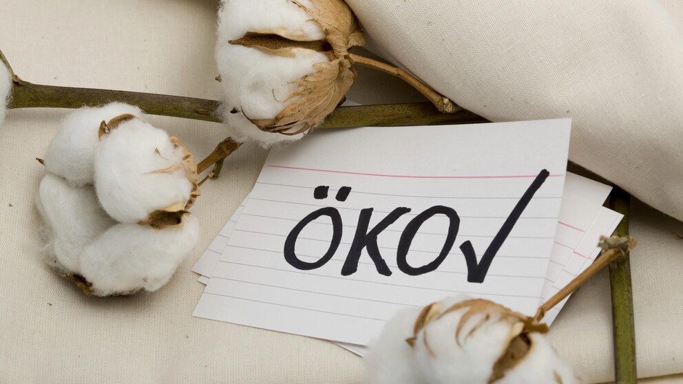 Baumwolle und ein Öko-Schild