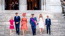 Belgisches Königshaus: Prinzessin Eleonore, Prinz Gabriel, das Königspaar Mathilde und Philippe sowie Prinzessin Elisabeth und Prinz Emmanuel am belgischen Nationalfeiertag am 21. Juli 2019