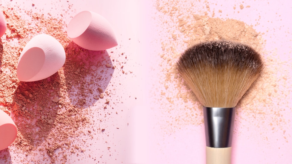 Schmutzige Make-up-Pinsel und Schwämmchen