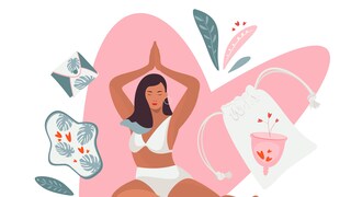 Illustration einer Frau neben Zyklus-Produkten