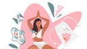 Illustration einer Frau neben Zyklus-Produkten
