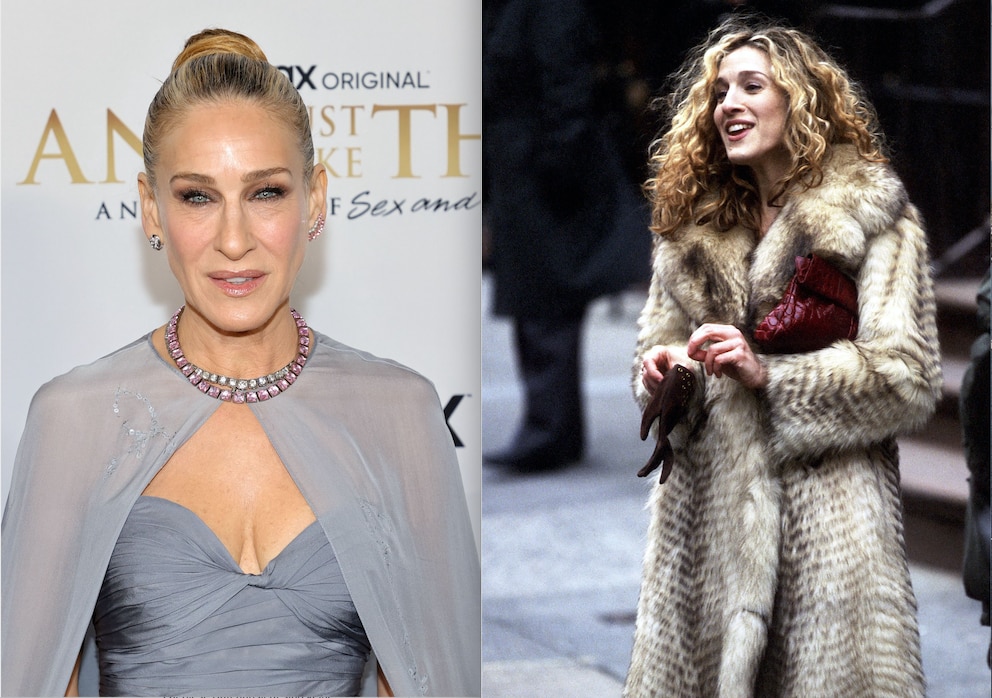 Sarah Jessica Parker 2021 (l.) und 1998 in ihrer Rolle als Carrie Bradshaw in „Sex and the City“