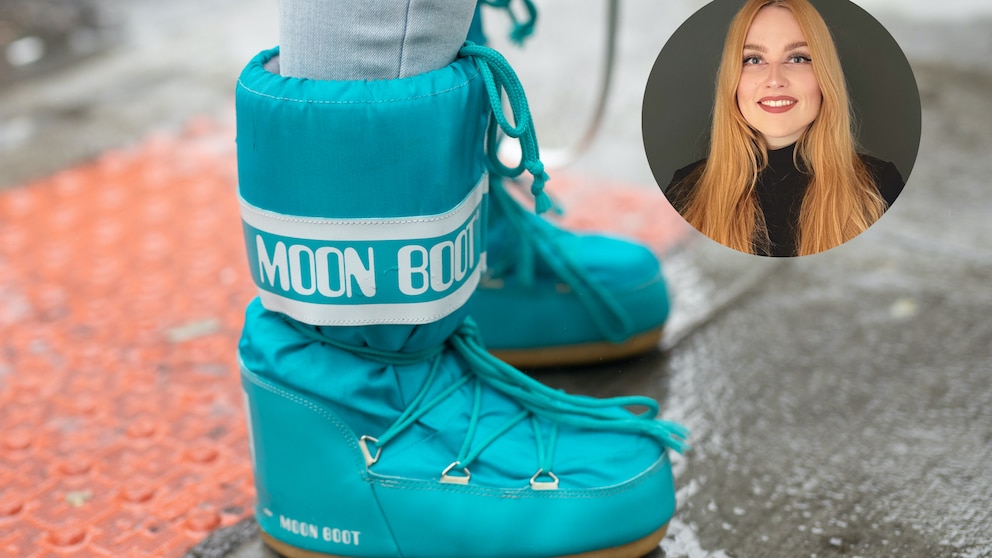 Collage aus Moon Boots und Frau