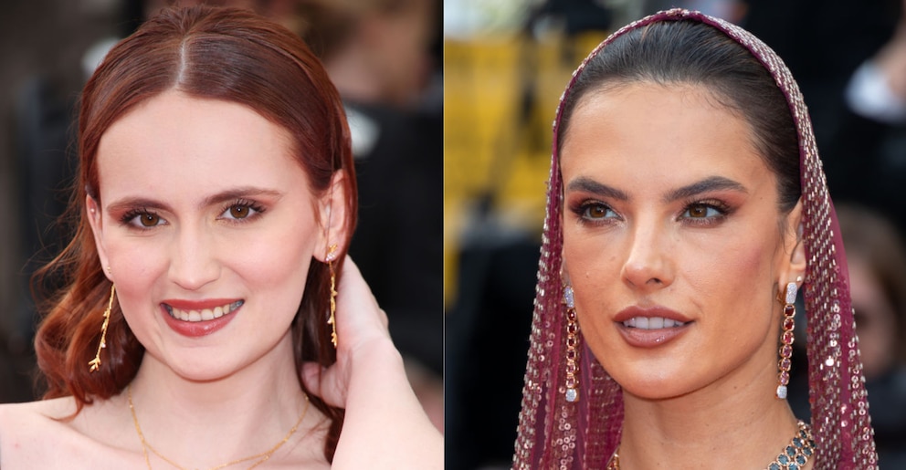 Schauspielerin Agatha Maksimova und Model Alessandra Ambrosio setzen auf denselben Look: Rot-brauner Lidschatten mit glitzernden Higlights