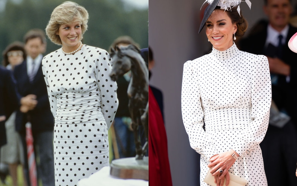 Links Prinzessin Diana 1987 und rechts Prinzessin Kate im Juni 2023