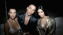 Olivier Rousteing mit seiner Balmain-Muse Kim Kardashian und Schwester Kourtney