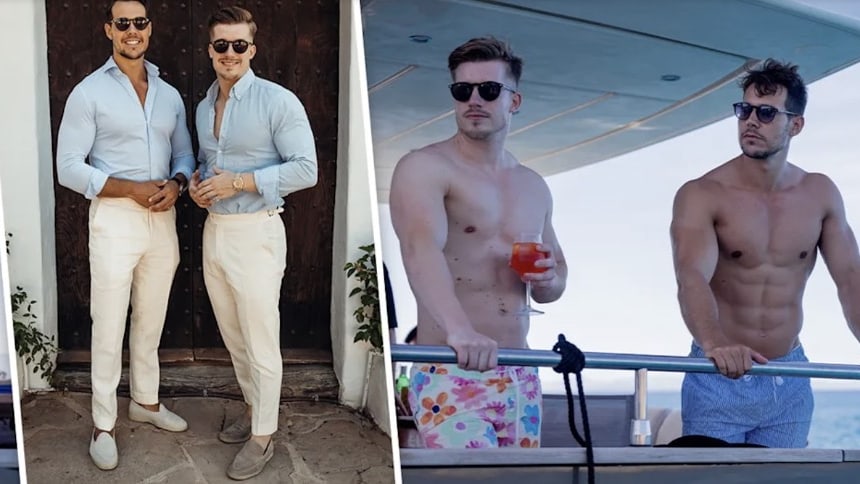 Mögen es auch mal etwas Luxuriöser: DR. RICK (linkes Foto li.) und DR. NICK im chicen Sommer-Outfit auf Ibiza (li.). Und auf einer Yacht im Mittelmeer. Quelle: Aesthetify