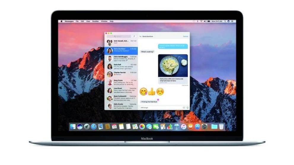 MacOS Sierra kommt mit überarbeiteter Nachrichten-App. Sie wurde an die Funktionen von iOS 10 angepasst und bietet nun neue Emojis, Reaktionen und Link-Vorschauen. Foto: Apple Inc.