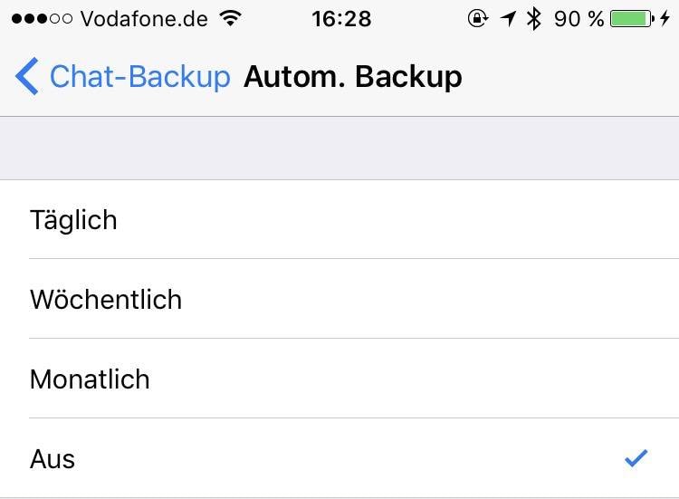 Backups kann Whatsapp täglich, wöchentlich, monatlich oder gar nicht anfertigen.