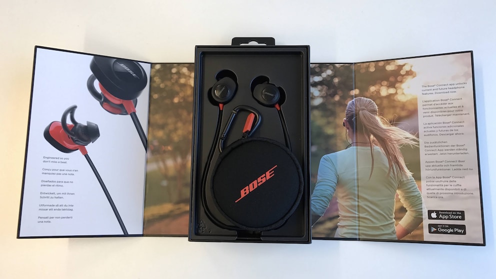 Hübsche Verpackung samt praktischer Schutzhülle für die Bose SoundSport Pulse.