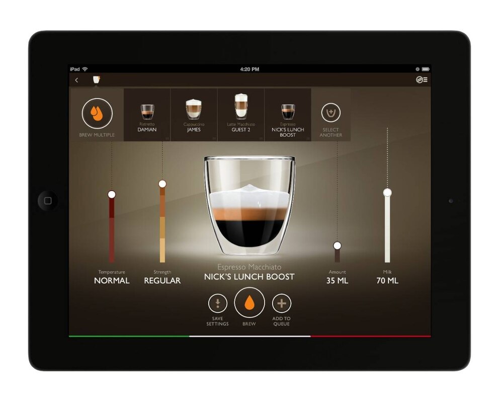  Die Saeco-App ist zwar sch&ouml;n gestaltet, bietet aber keine Vorprogrammierung der Kaffeemaschine an. Es lassen sich lediglich eigene Kaffee-Kreationen erstellen und an den Automaten schicken. <br>Foto: Philips