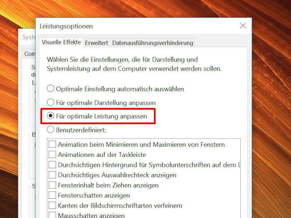 Visuelle Effekte bei Windows 10