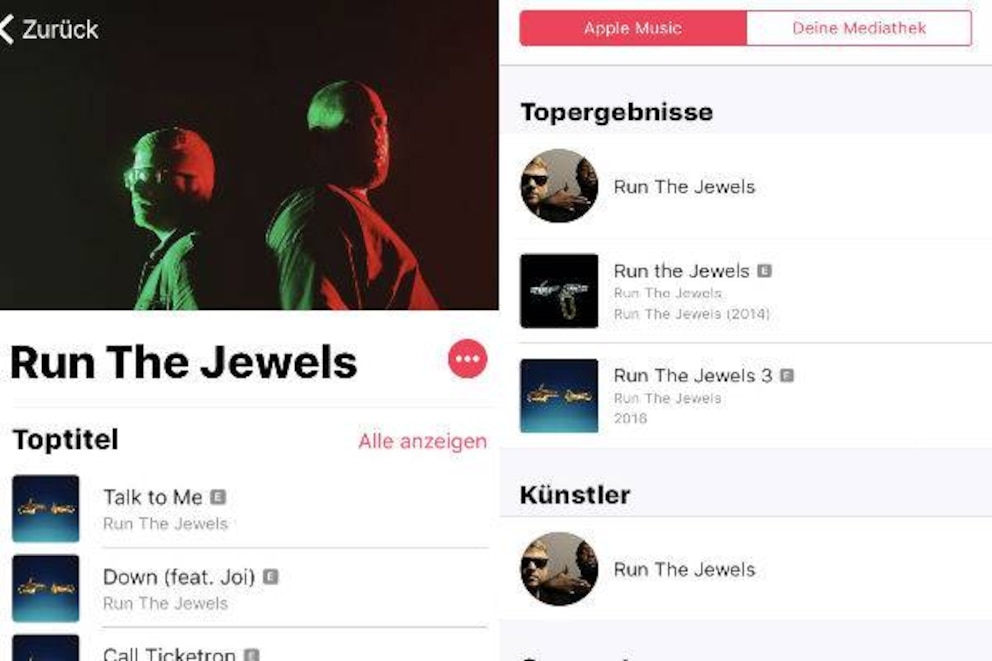  Apple Music zeigt beim K&uuml;nstler direkt die beliebtesten Titel als Toptitel an. Foto: Thomas Porwol