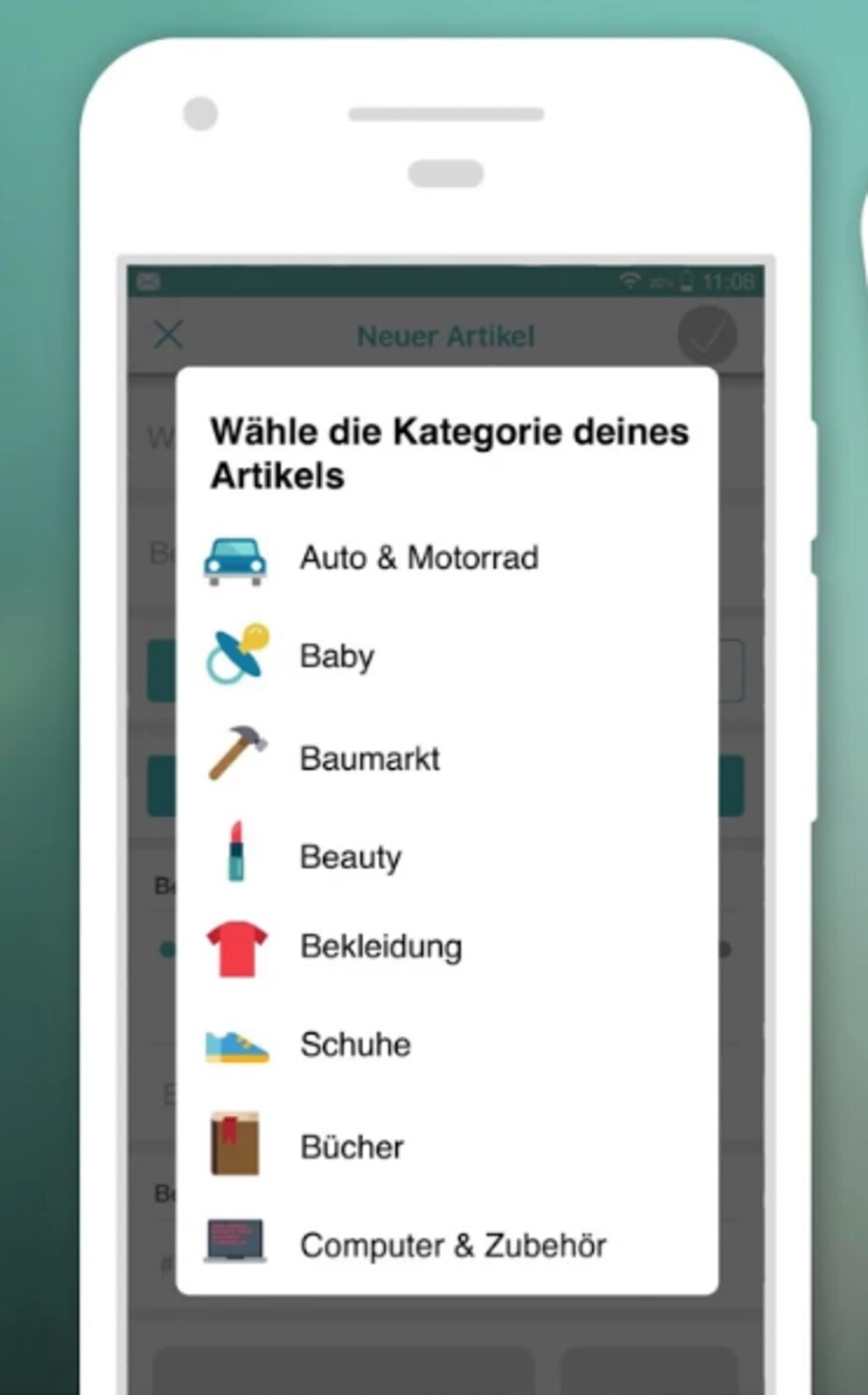 Kategorie der App auf dem Display