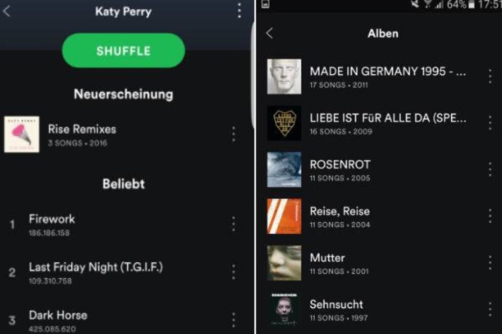  Spotify zeigt beim K&uuml;nstlerprofil neben Alben und Singles ganz oben Neuerscheinungen an.<br>Foto: TECHBOOK