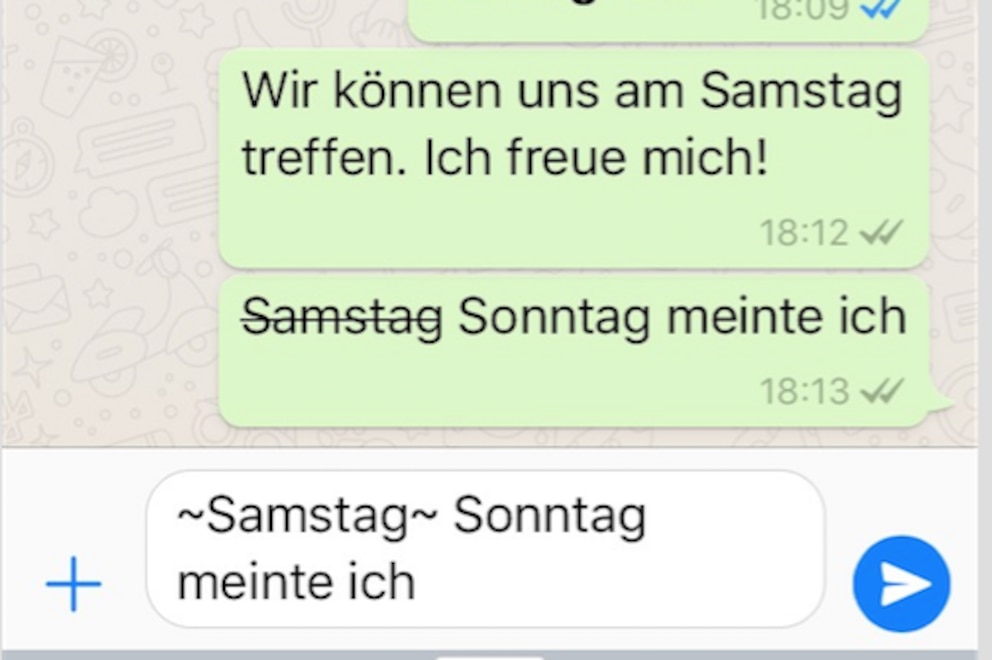 nmitten von Tilden wird der Text durchgestrichen.