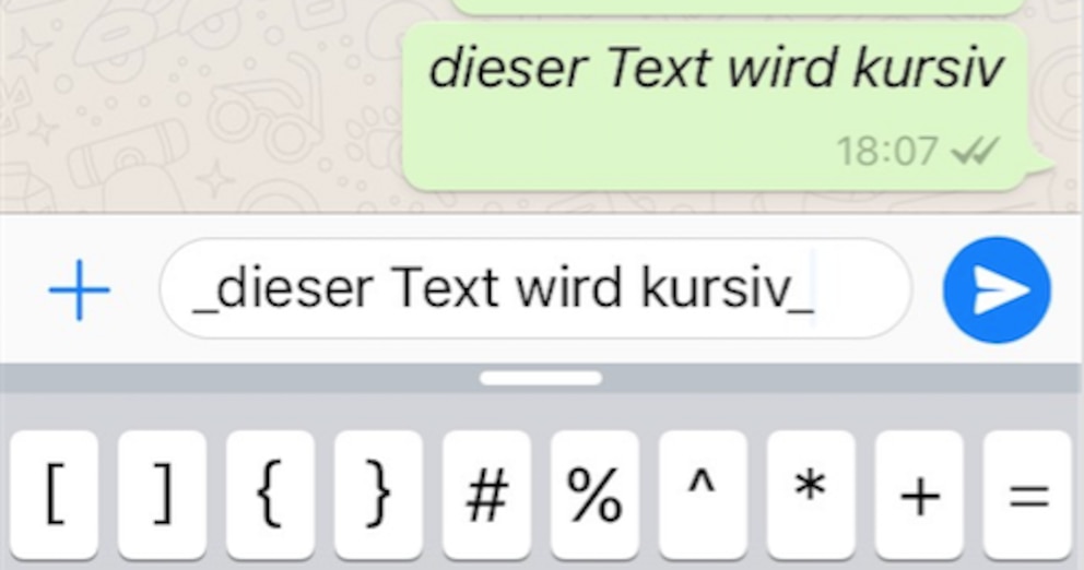 kursiver Text bei WhatsApp mit einem Unterstrich vor und einem hinter dem Text.