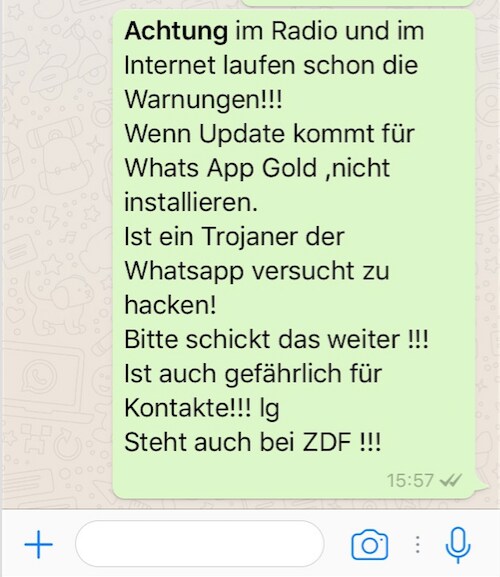 So sieht die Warnung bei WhatsApp aus.