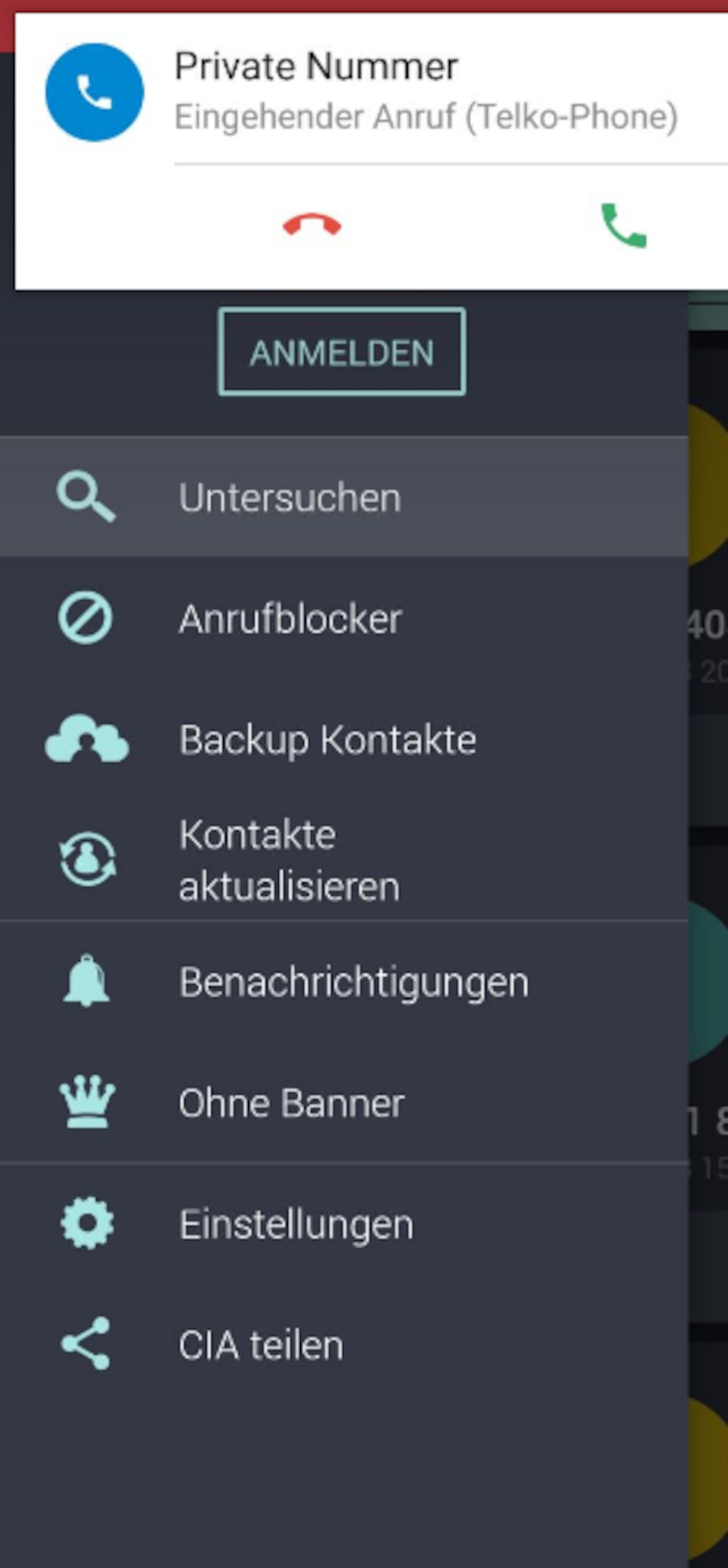 Ansicht der App CIA - Anruferkennung & Block