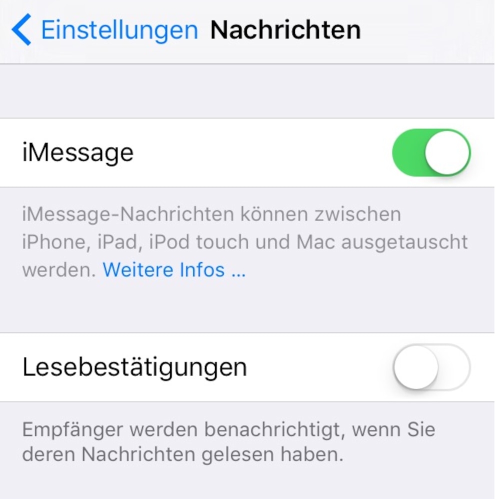 In den Einstellungen können Sie iMessage deaktivieren, um nur noch SMS zu verschicken.