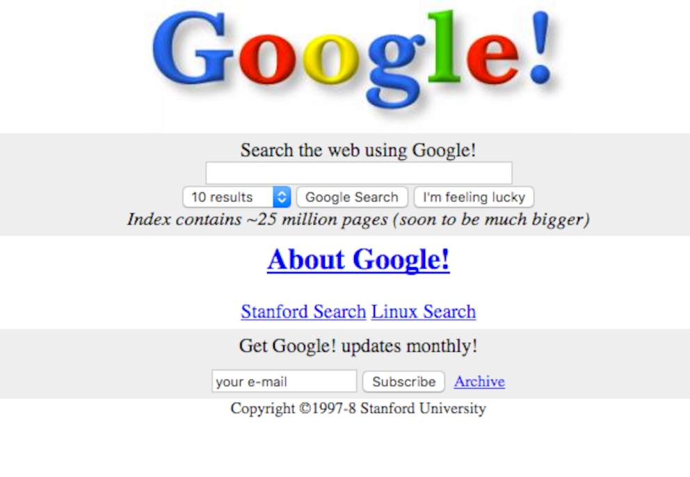 Google aus dem Jahr 1998