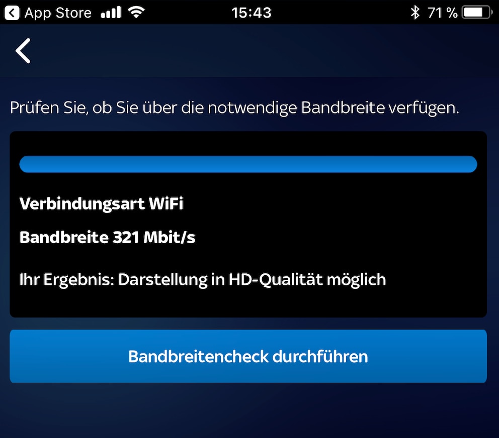 Bandbreitencheck in der Sky-Go-App