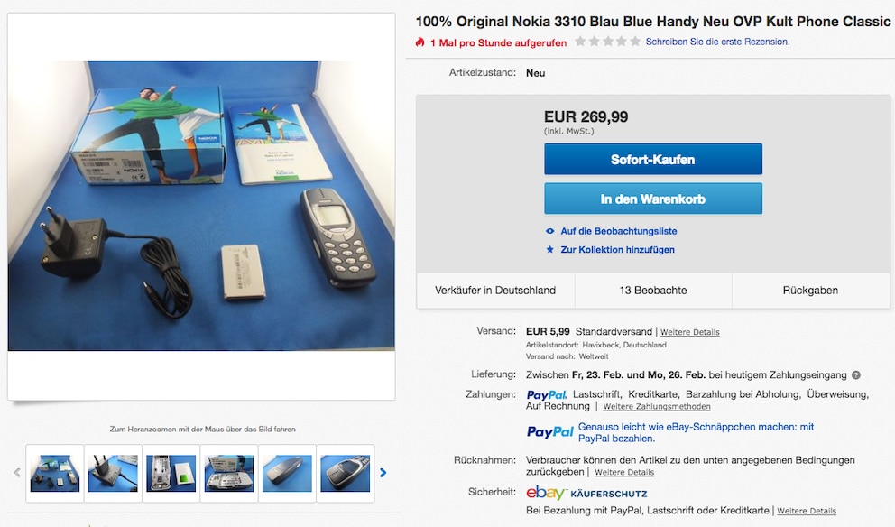 Ein paar hundert Euro kann das originalverpackte Nokia 3310 erzielen.