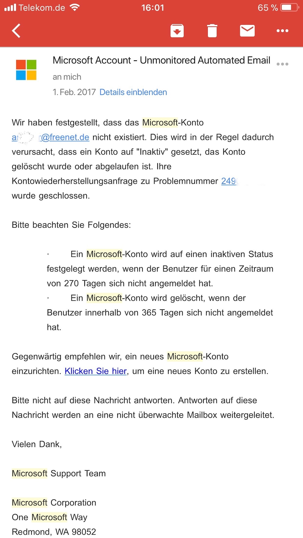 Microsoft Support-Email