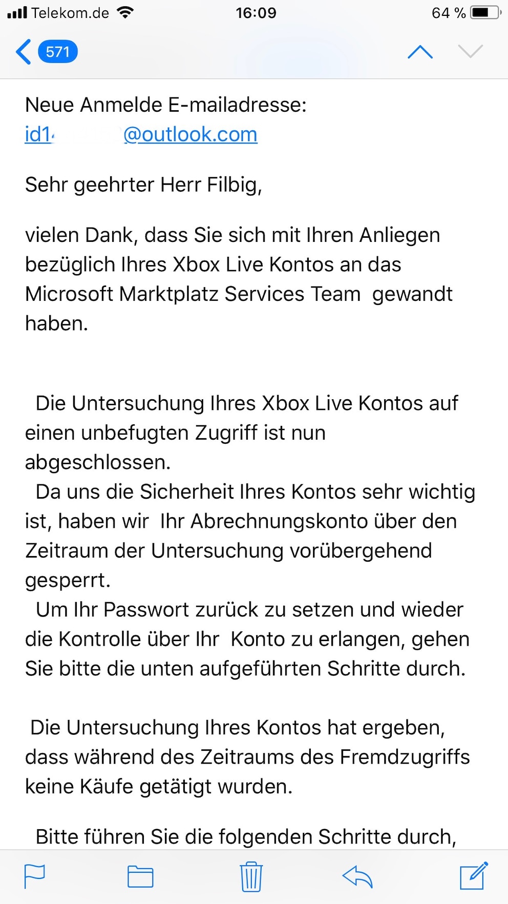 Emailverkehr mit Microsoft