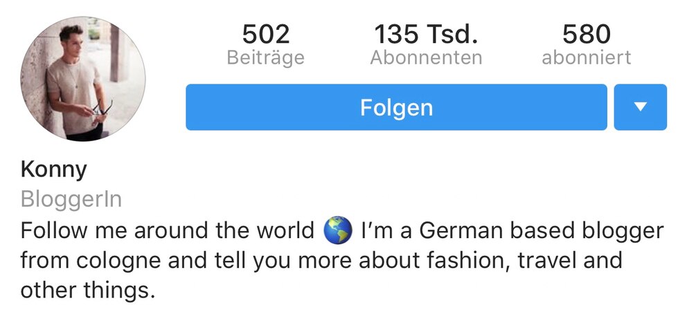 Instagram Bio eines Mannes