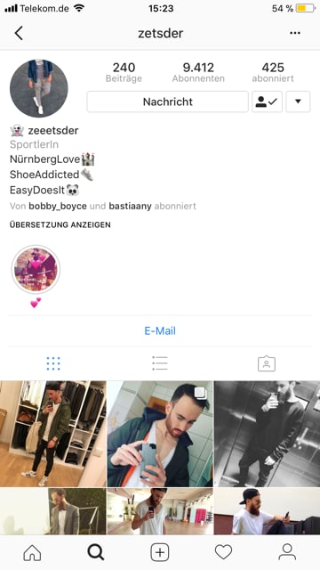 Instagram Account eines aktiven Nutzers