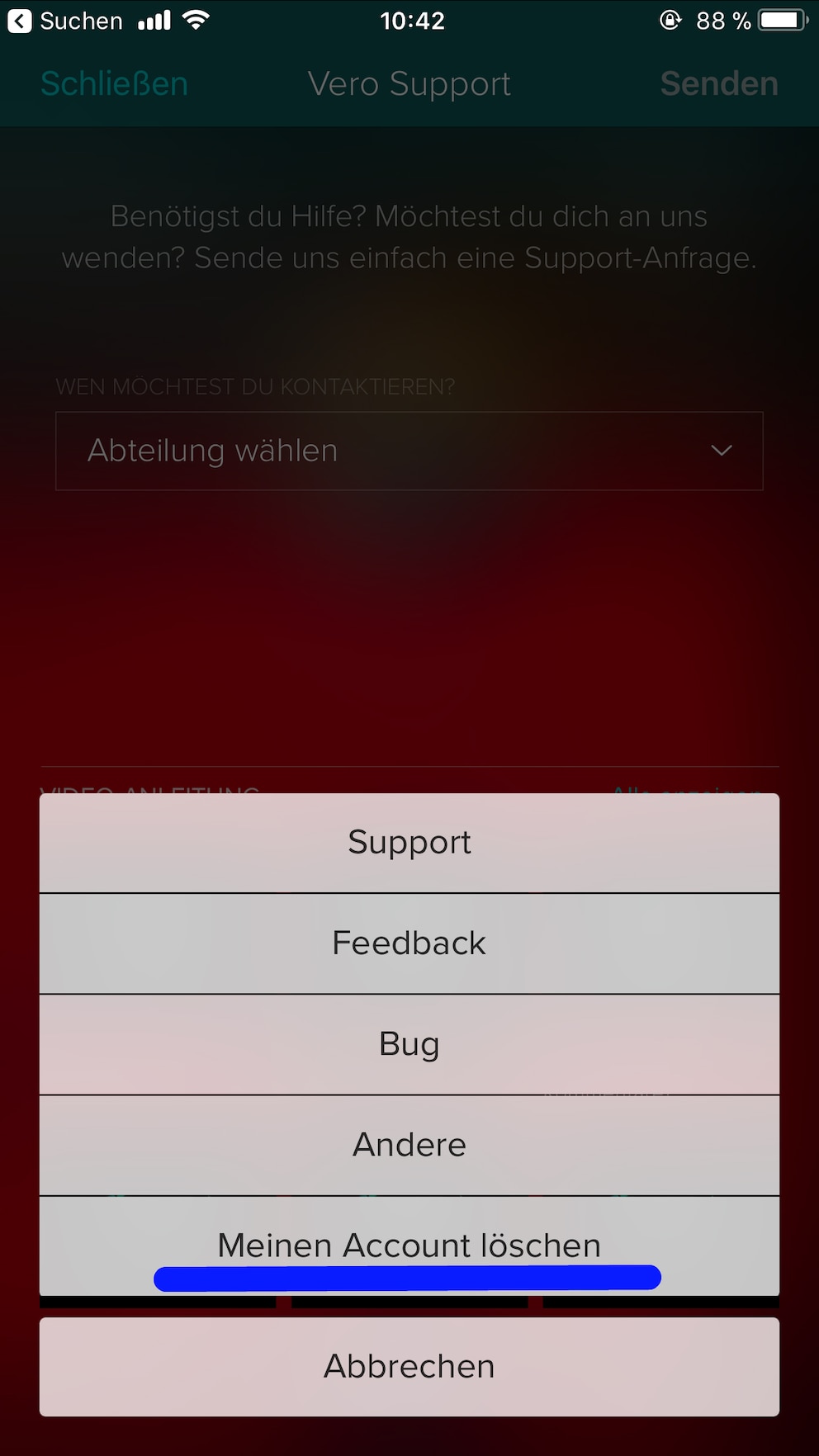 „Meinen Account löschen“-Funktion bei Vero