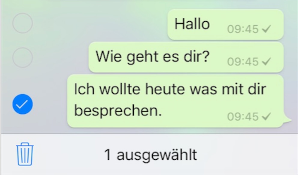 Wählen Sie die entsprechende Nachricht aus, um diese zu löschen.