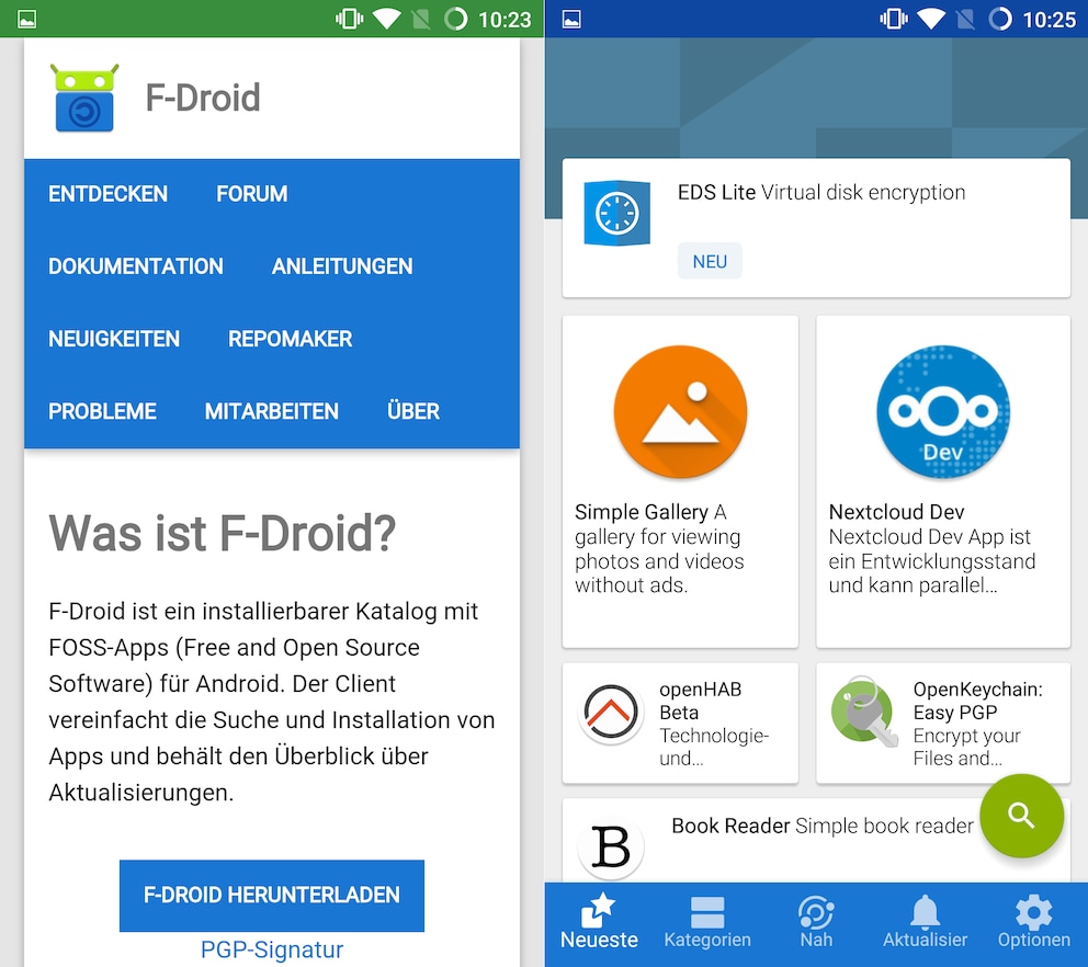 F-Droid muss erst runtergeladen und installiert werden