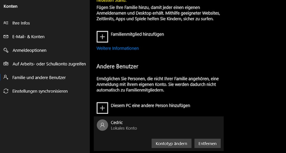  Nach dem Klick auf &bdquo;Diesem PC eine andere Person hinzuf&uuml;gen&ldquo; m&uuml;ssen Sie auf &bdquo;Ich kenne die Anmeldedaten nicht&ldquo; sowie &bdquo;Benutzer ohne Microsoft-Konto hinzuf&uuml;gen&ldquo; klicken, um einen neuen Benutzer anzulegen. Foto: TECHBOOK