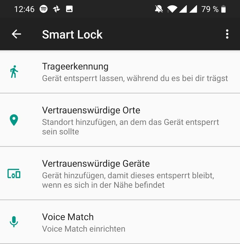  Die Smart-Lock-Optionen sind praktisch, wenn man nicht immer das Smartphone umständlich entsperren will<br>Foto: TECHBOOK