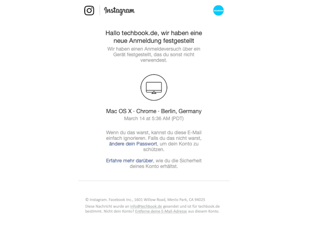 Hat sich jemand unerlaubt Zugriff verschafft? Eine Mail von Instagram kann einen Hinweis geben.