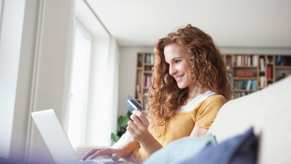 Woman at home shopping online