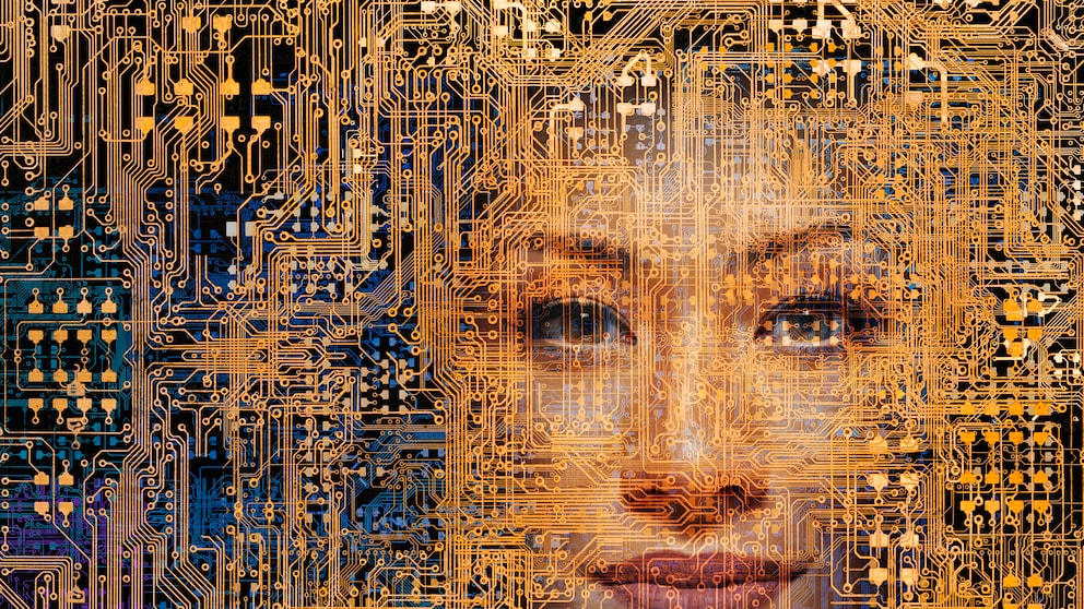 Das Gesicht einer Frau ist in einem Netzwerk