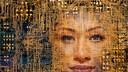 Das Gesicht einer Frau ist in einem Netzwerk