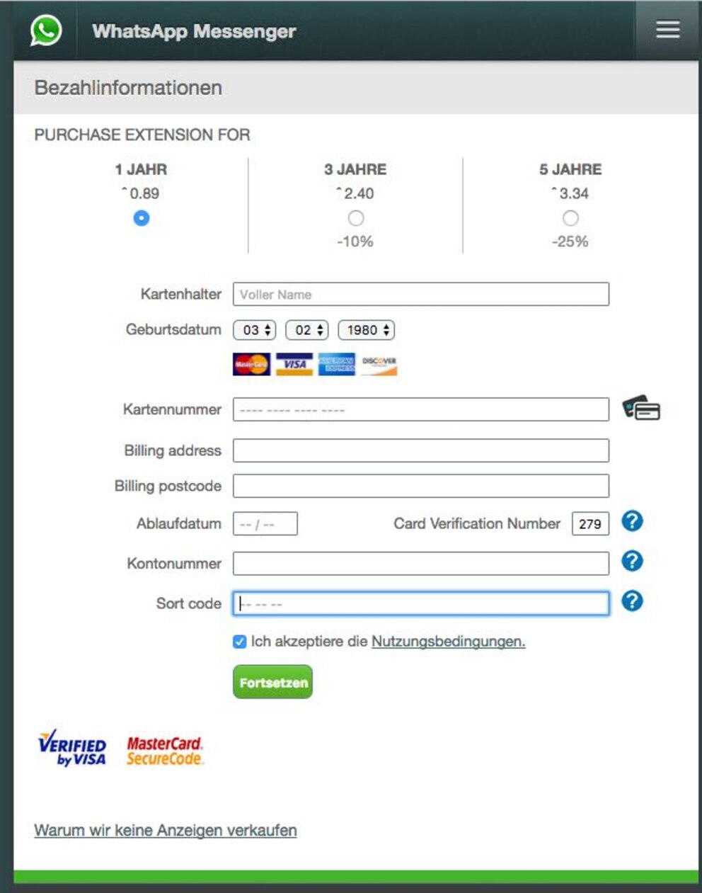 WhatsApp Phishing Fake Formular